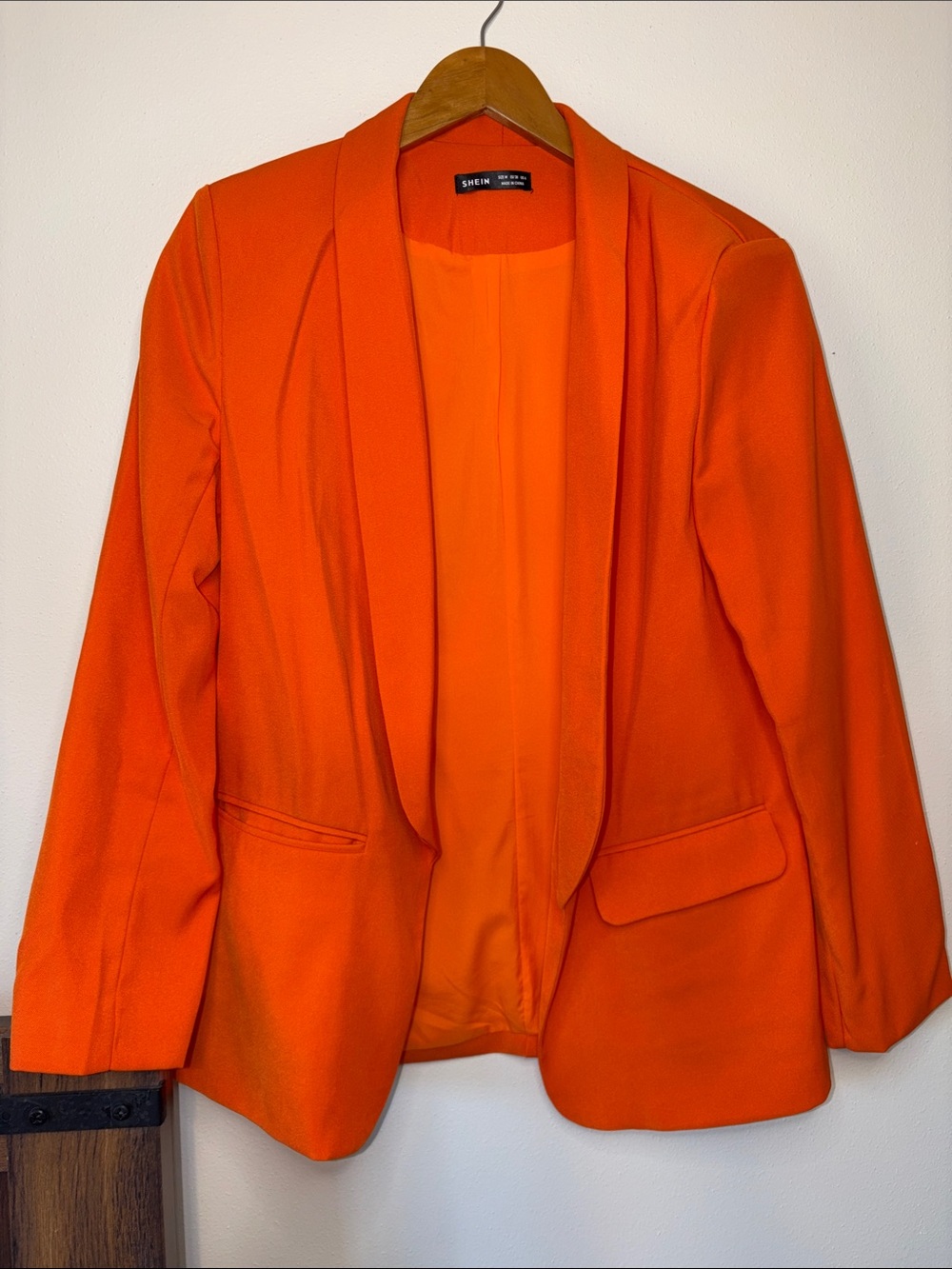 SHEIN Bright Orange Open Front Blazer Women’s Medium Size 6 Tailored Jacket